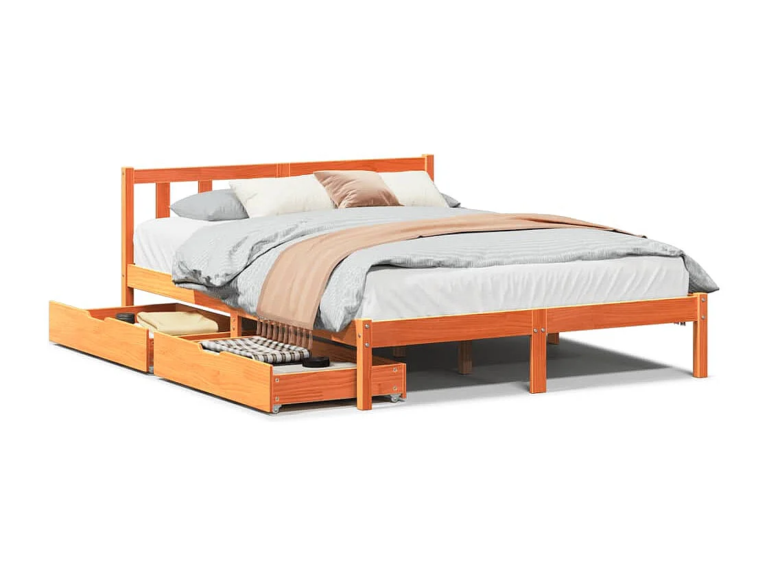 Cadre de lit sans matelas cire marron 140x200cm bois pin massif