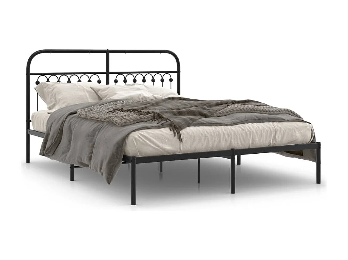 Cadre de lit métal sans matelas et tête de lit noir 160x200 cm