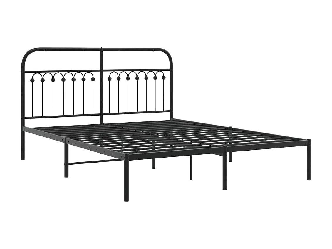 Cadre de lit métal sans matelas et tête de lit noir 160x200 cm