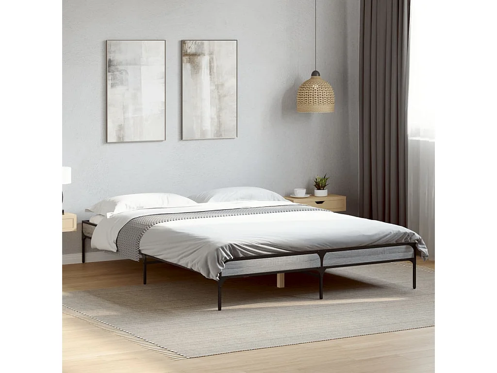 Estructura cama madera ingeniería metal gris Sonoma 140x200 cm