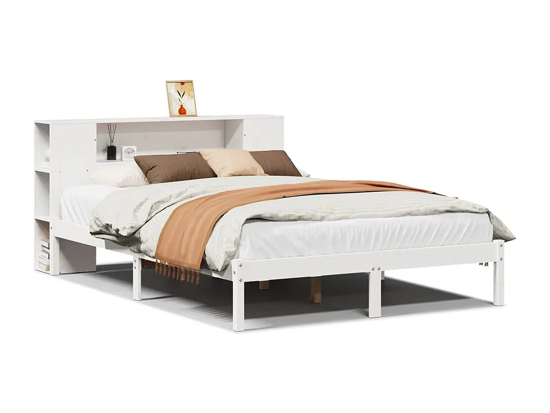 Lit bibliothèque sans matelas blanc 140x190 cm bois pin massif