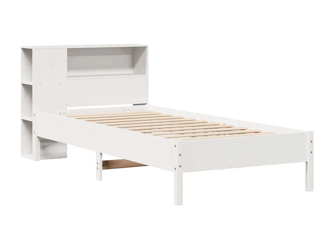 Lit bibliothèque sans matelas blanc 90x200cm bois de pin massif