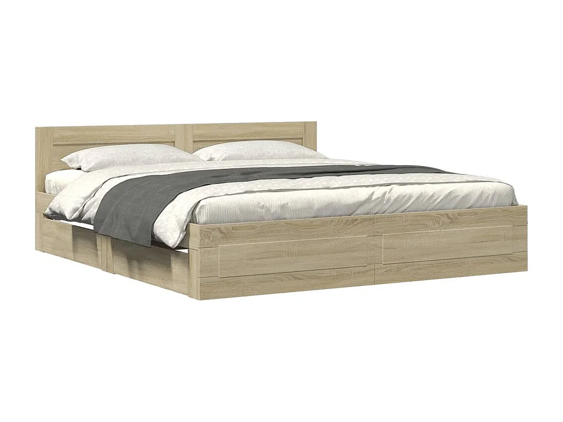 Cadre de lit tête de lit sans matelas chêne sonoma 180x200 cm