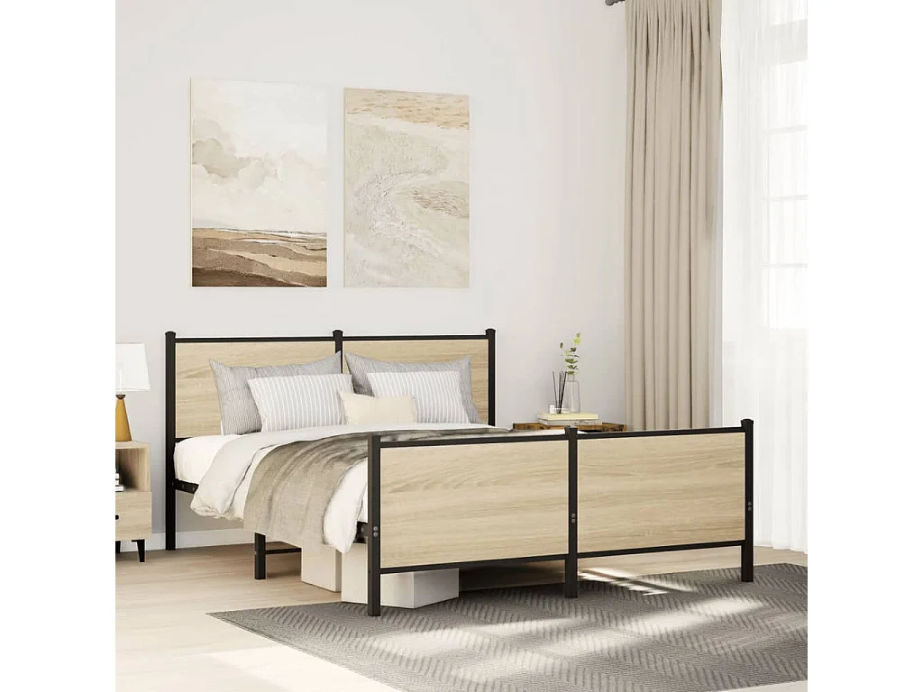 Metallbett ohne Matratze Sonoma-Eiche 137x190 cm
