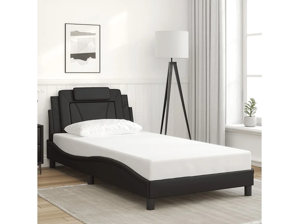 Giroletto con Testiera Nero 100x200 cm in Similpelle