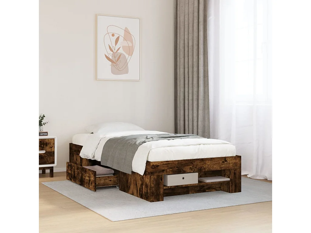 Cadre de lit sans matelas chêne fumé 90x190cm bois d'ingénierie