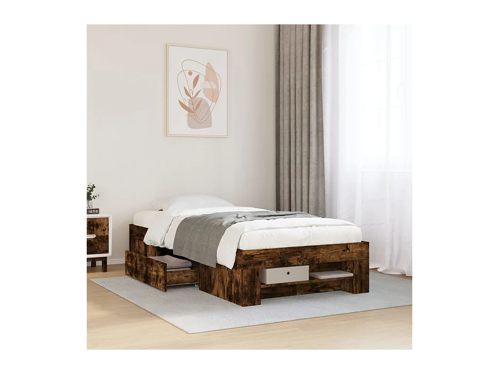 Cadre de lit sans matelas chêne fumé 90x190cm bois d'ingénierie