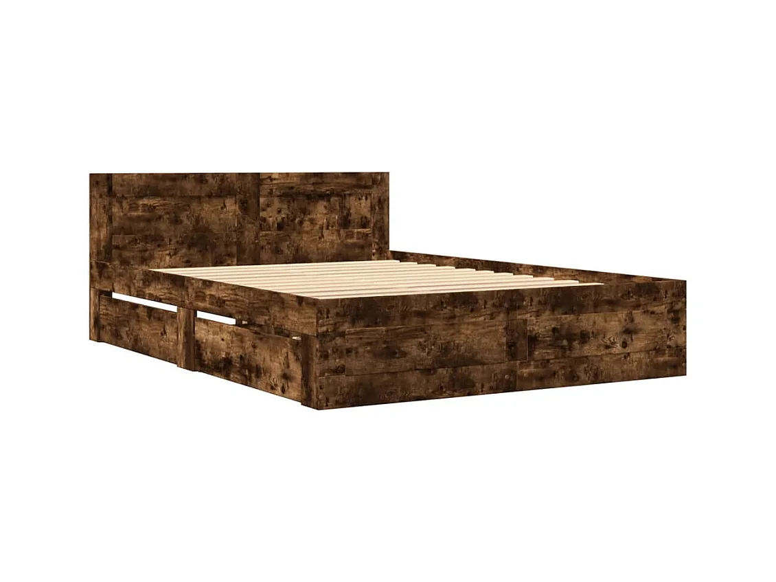 Bedframe met hoofdeinde bewerkt hout gerookt eiken 140x200 cm