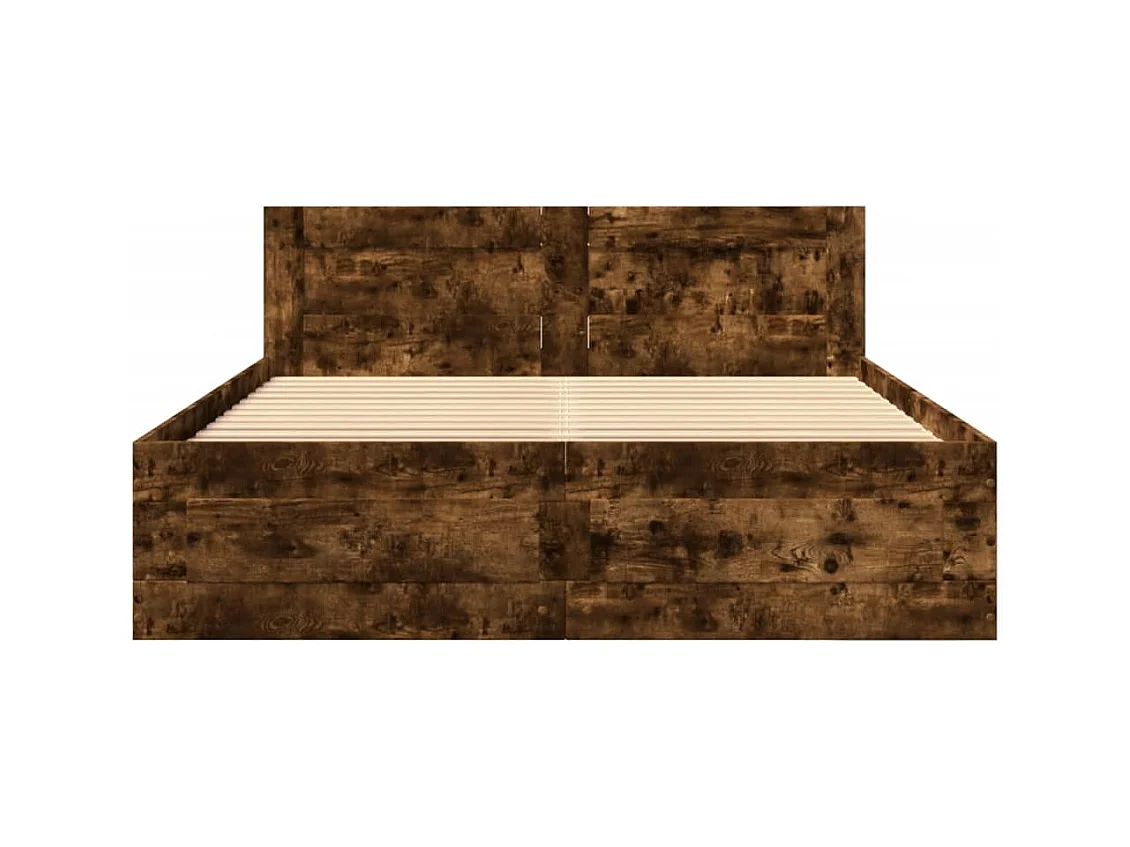 Bedframe met hoofdeinde bewerkt hout gerookt eiken 140x200 cm