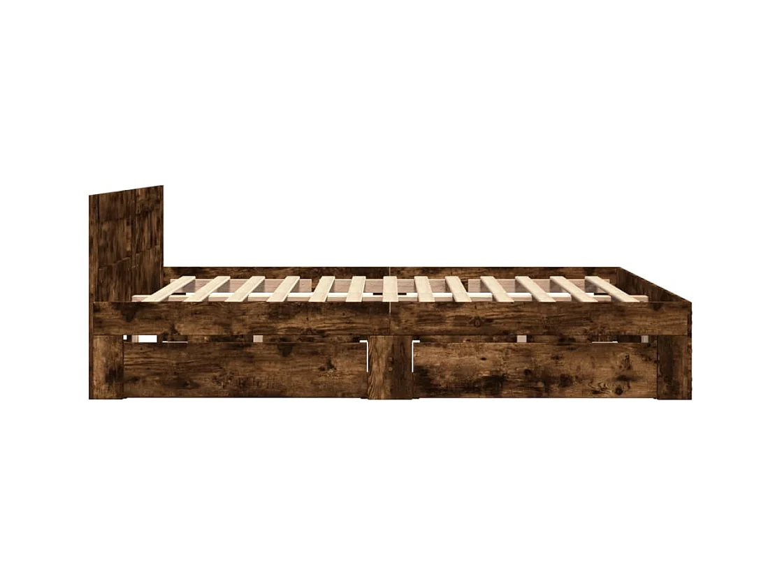 Bedframe met hoofdeinde bewerkt hout gerookt eiken 140x200 cm