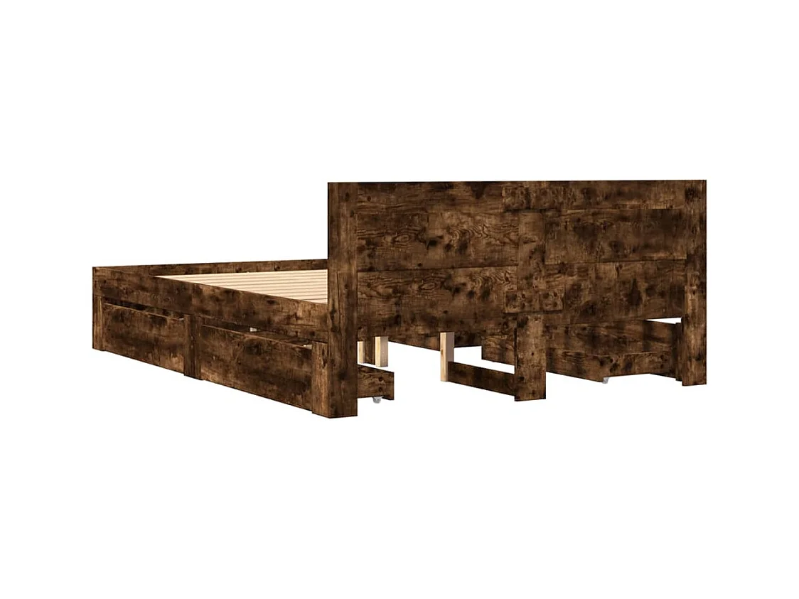 Bedframe met hoofdeinde bewerkt hout gerookt eiken 140x200 cm