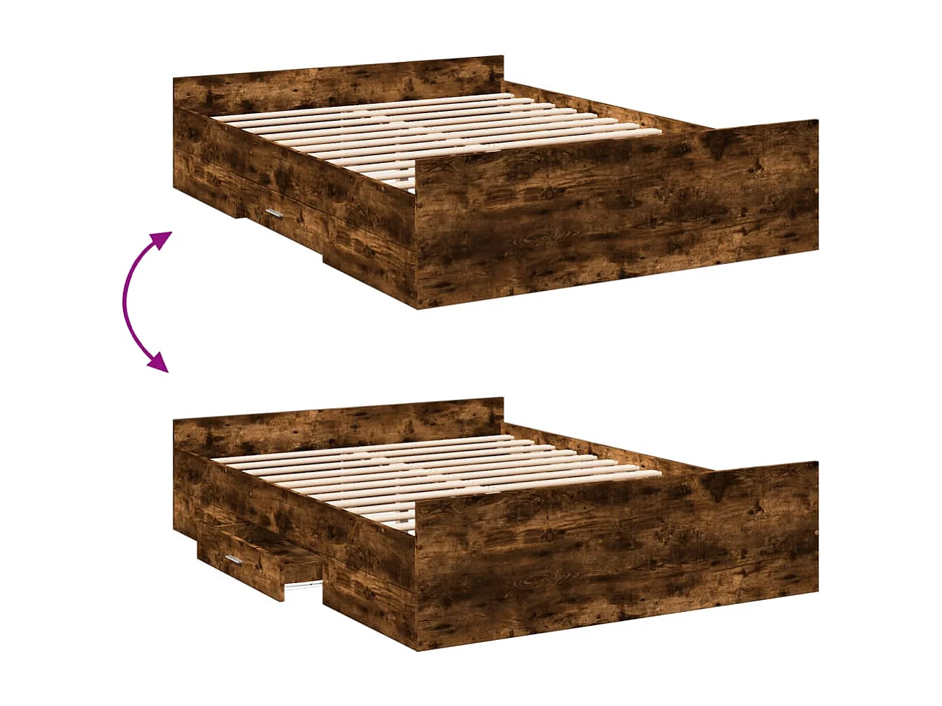 Bedframe met lades bewerkt hout gerookt eikenkleurig 140x190 cm