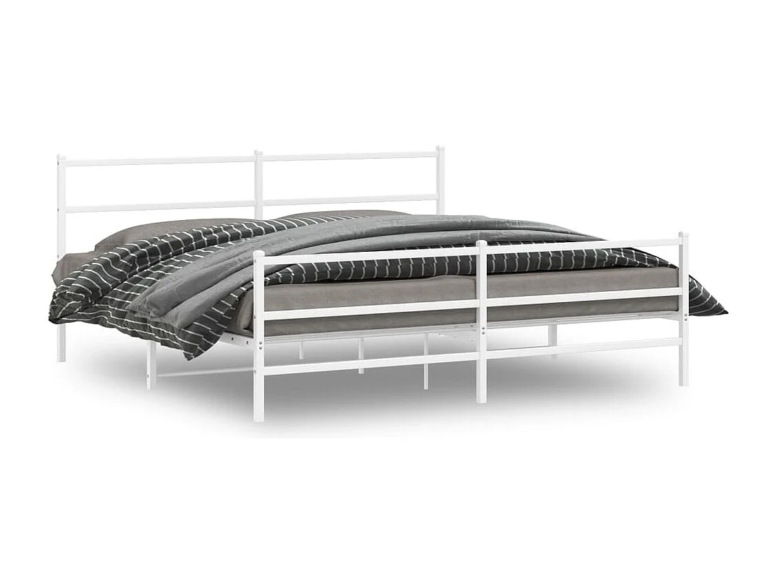 Cadre de lit métal sans matelas et pied de lit blanc 183x213 cm