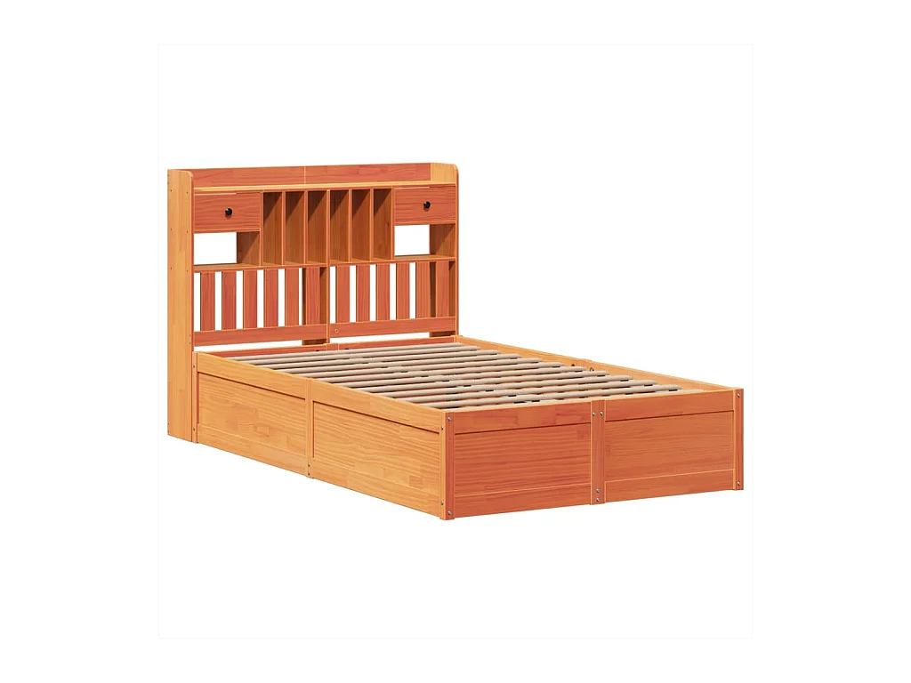Cadre de lit sans matelas cire marron 135x190cm bois pin massif