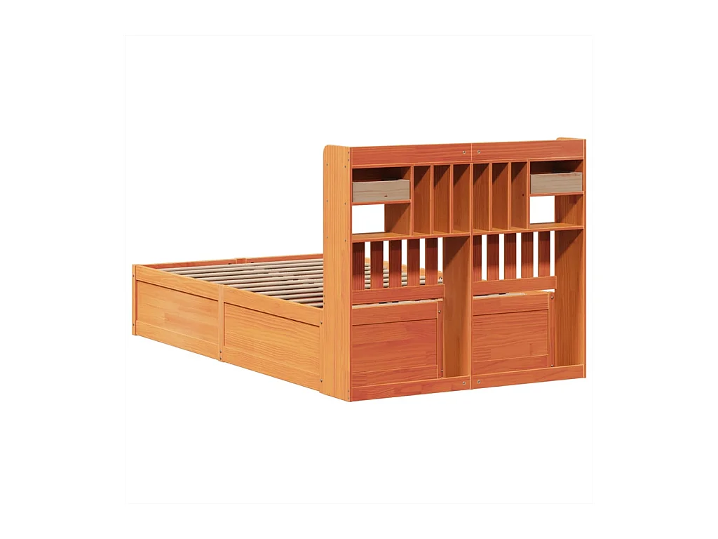 Cadre de lit sans matelas cire marron 135x190cm bois pin massif