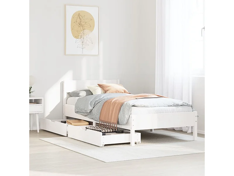 Letto senza Materasso Bianco 75x190 in Legno Massello di Pino