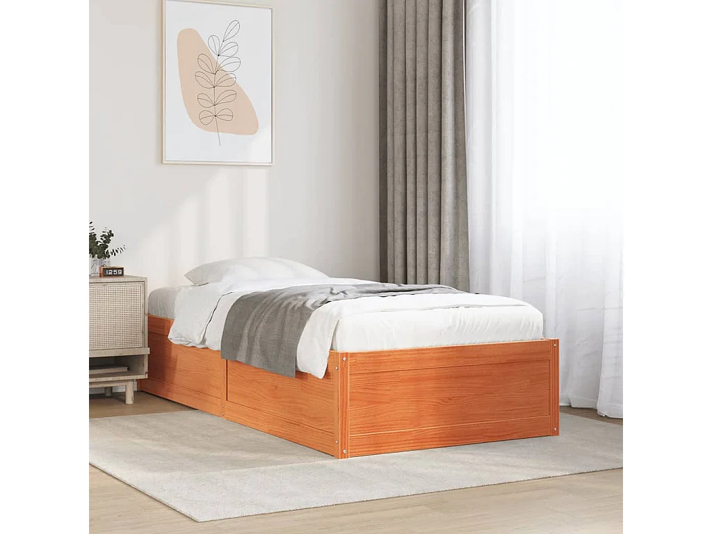 Letto senza Materasso Marrone Cera 90x190 cm in Legno di Pino