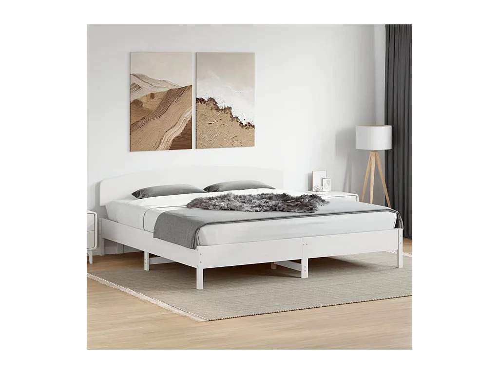 Cadre de lit sans matelas blanc 200x200 cm bois massif de pin