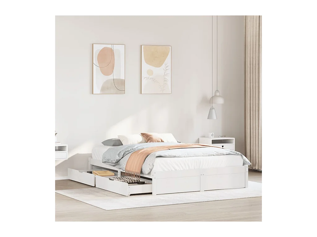 Cadre de lit sans matelas blanc 150x200 cm bois de pin massif