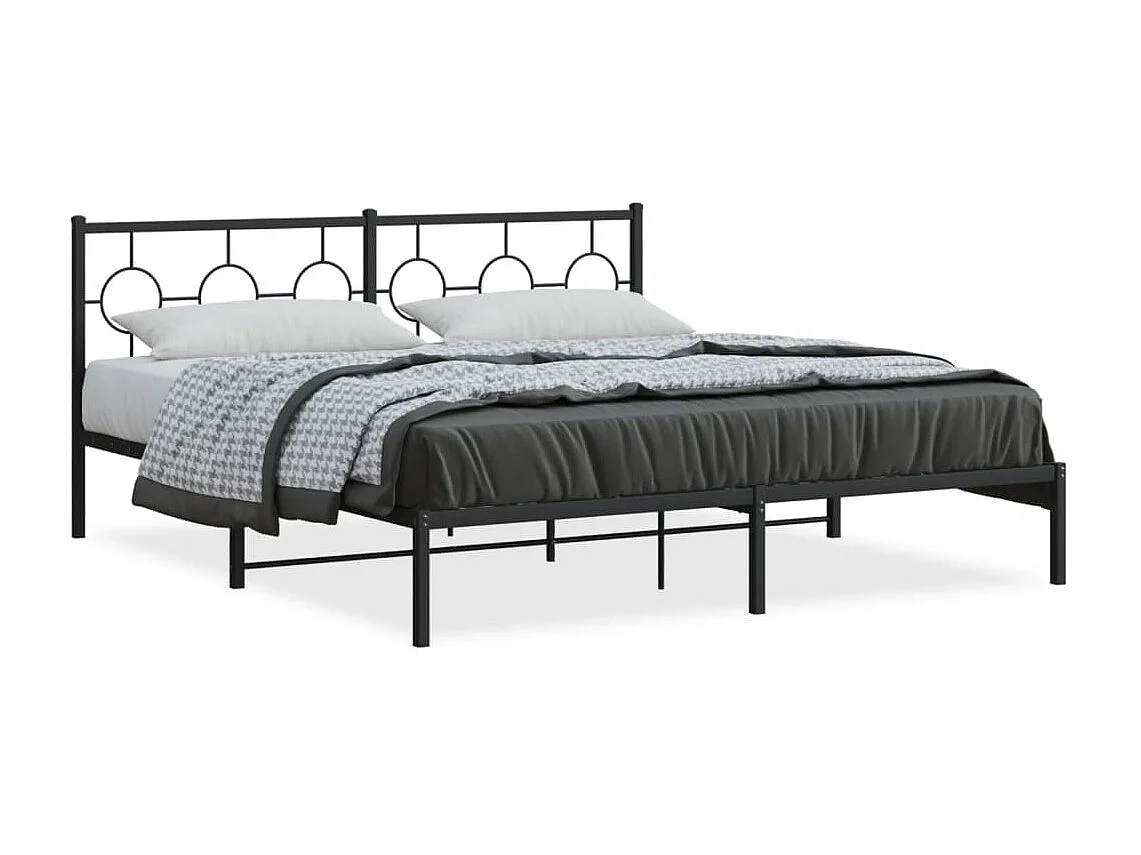 Cadre de lit métal sans matelas avec tête de lit noir 183x213cm
