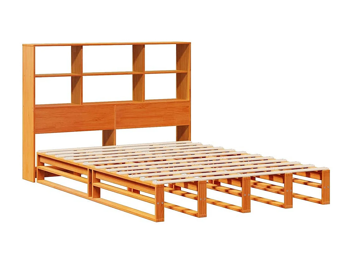 Lit bibliothèque sans matelas cire marron 140x190cm bois massif