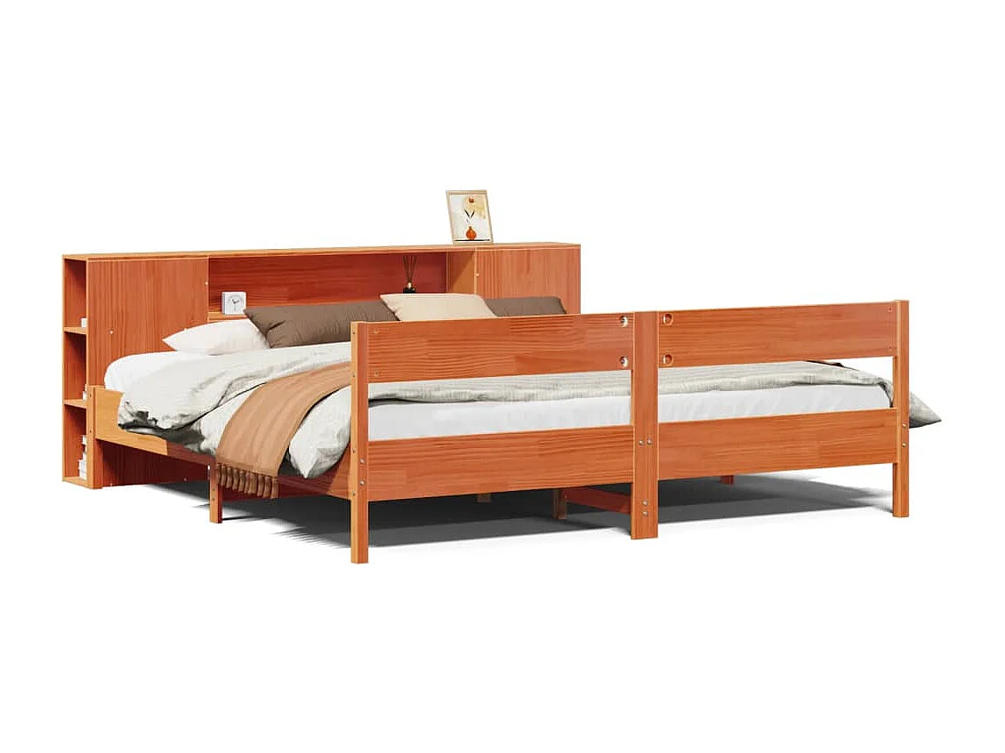 Letto Libreria senza Materasso Marrone Cera 200x200 cm in Pino