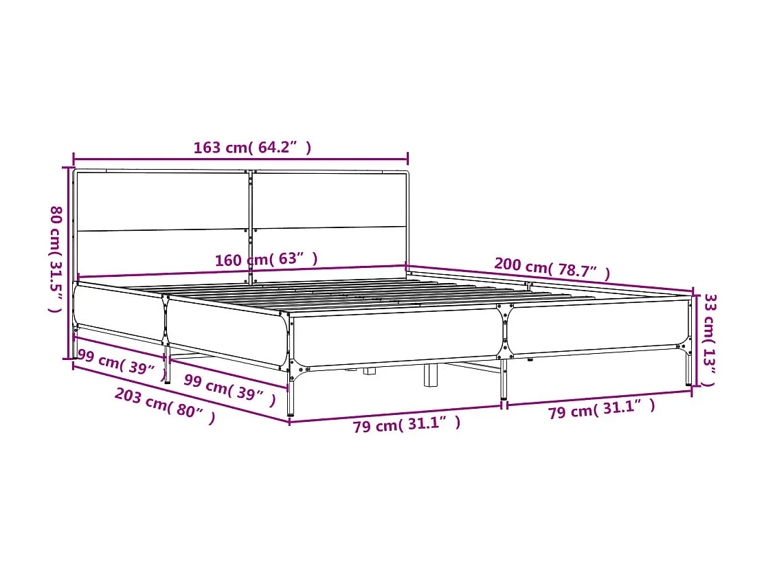 Estructura de cama madera de ingeniería y metal negro 160x200cm