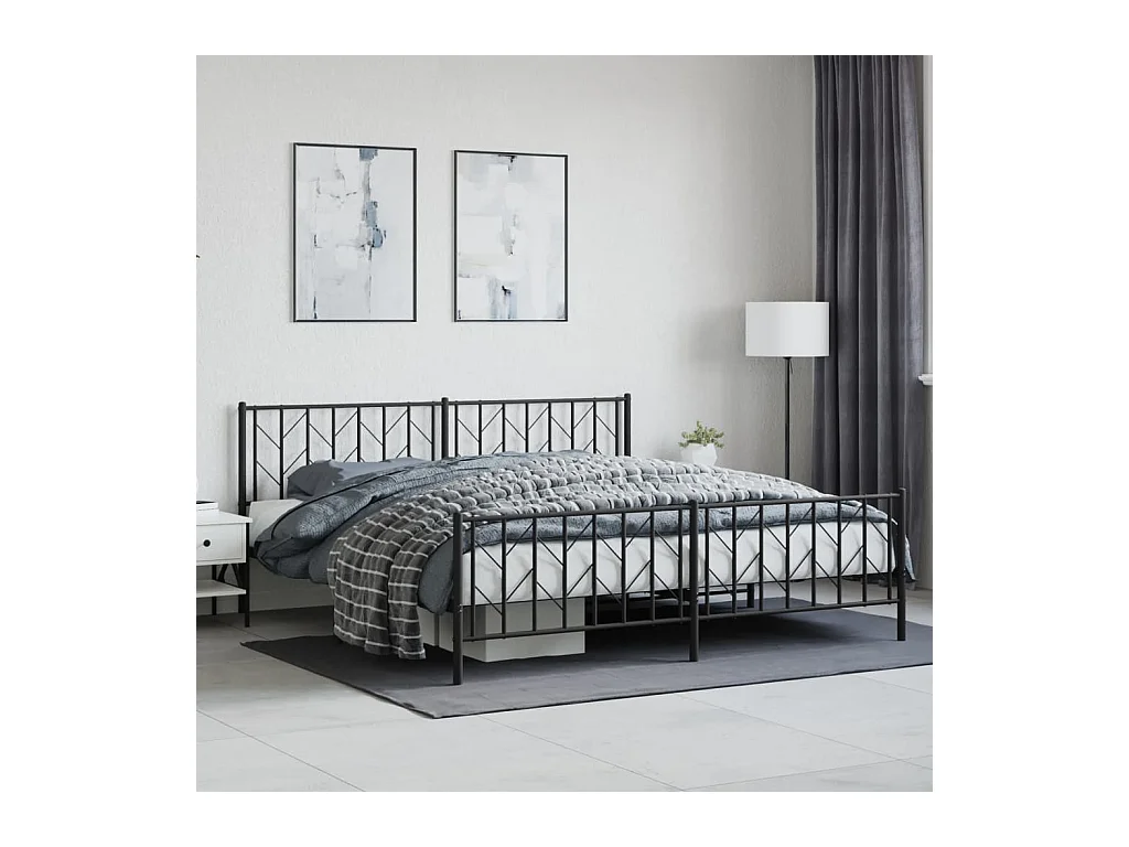 Cadre de lit métal sans matelas avec pied de lit noir 193x203cm