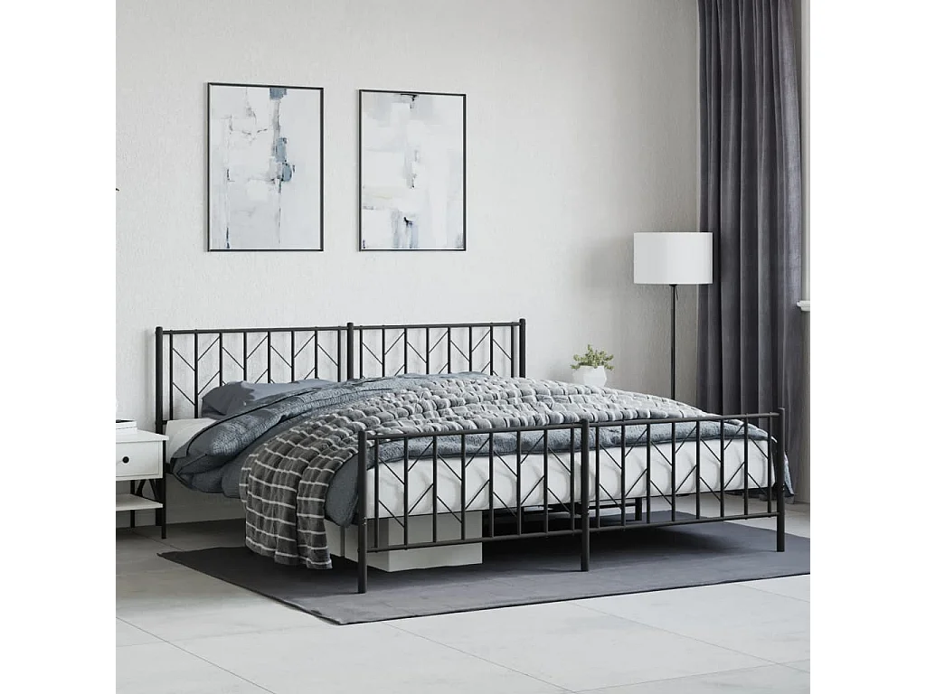 Estrutura de cama com cabeceira e pés 193x203 cm metal preto