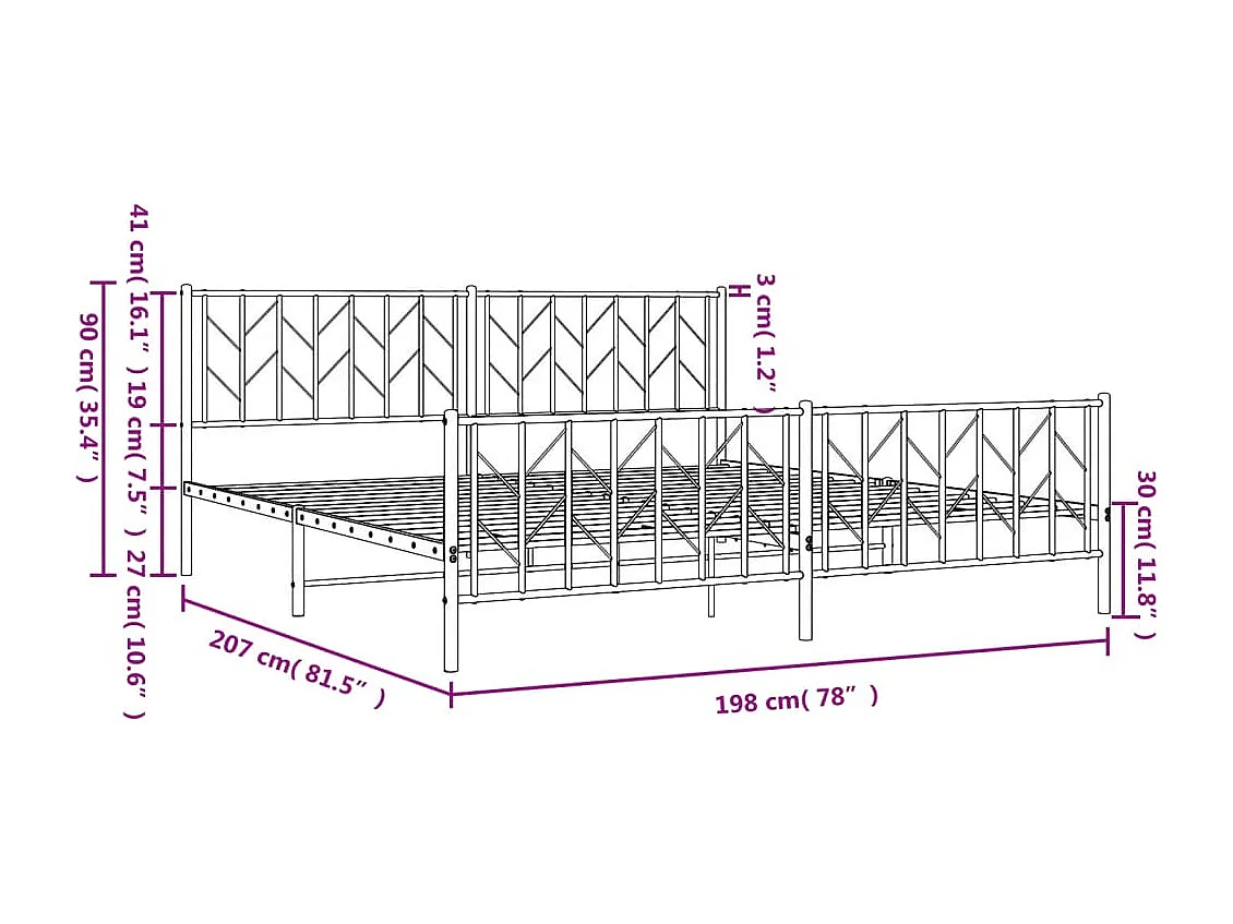 Estrutura de cama com cabeceira e pés 193x203 cm metal preto