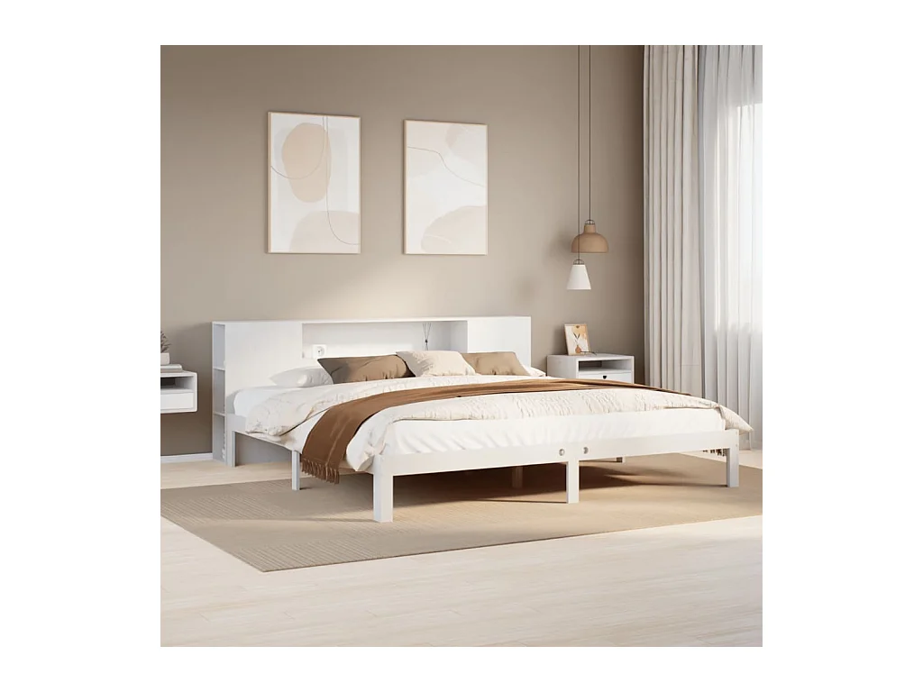 Letto Libreria senza Materasso Bianco 200x200 cm Legno di Pino
