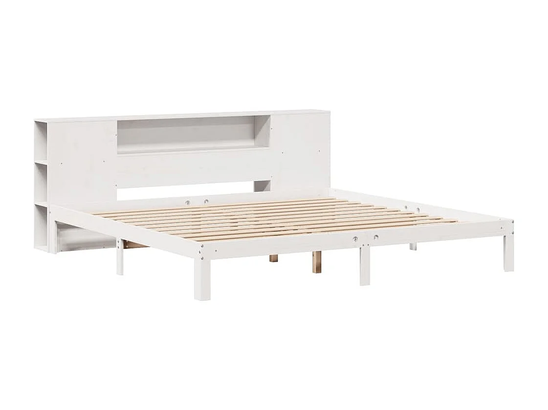 Lit bibliothèque sans matelas blanc 200x200 cm bois pin massif