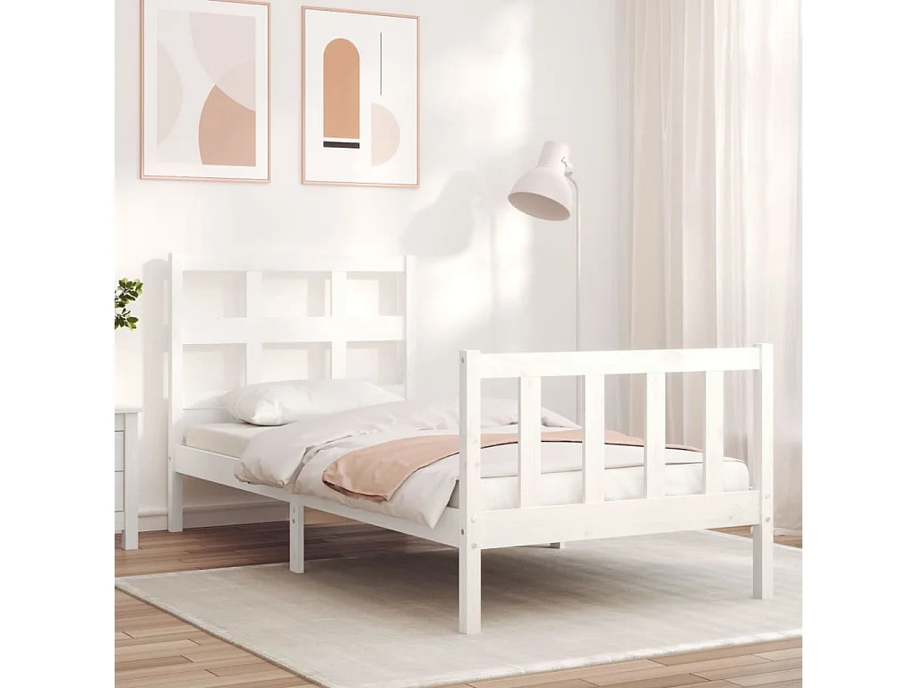 Cadre de lit sans matelas blanc bois de pin massif