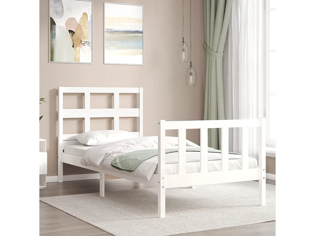 Cadre de lit sans matelas blanc bois de pin massif