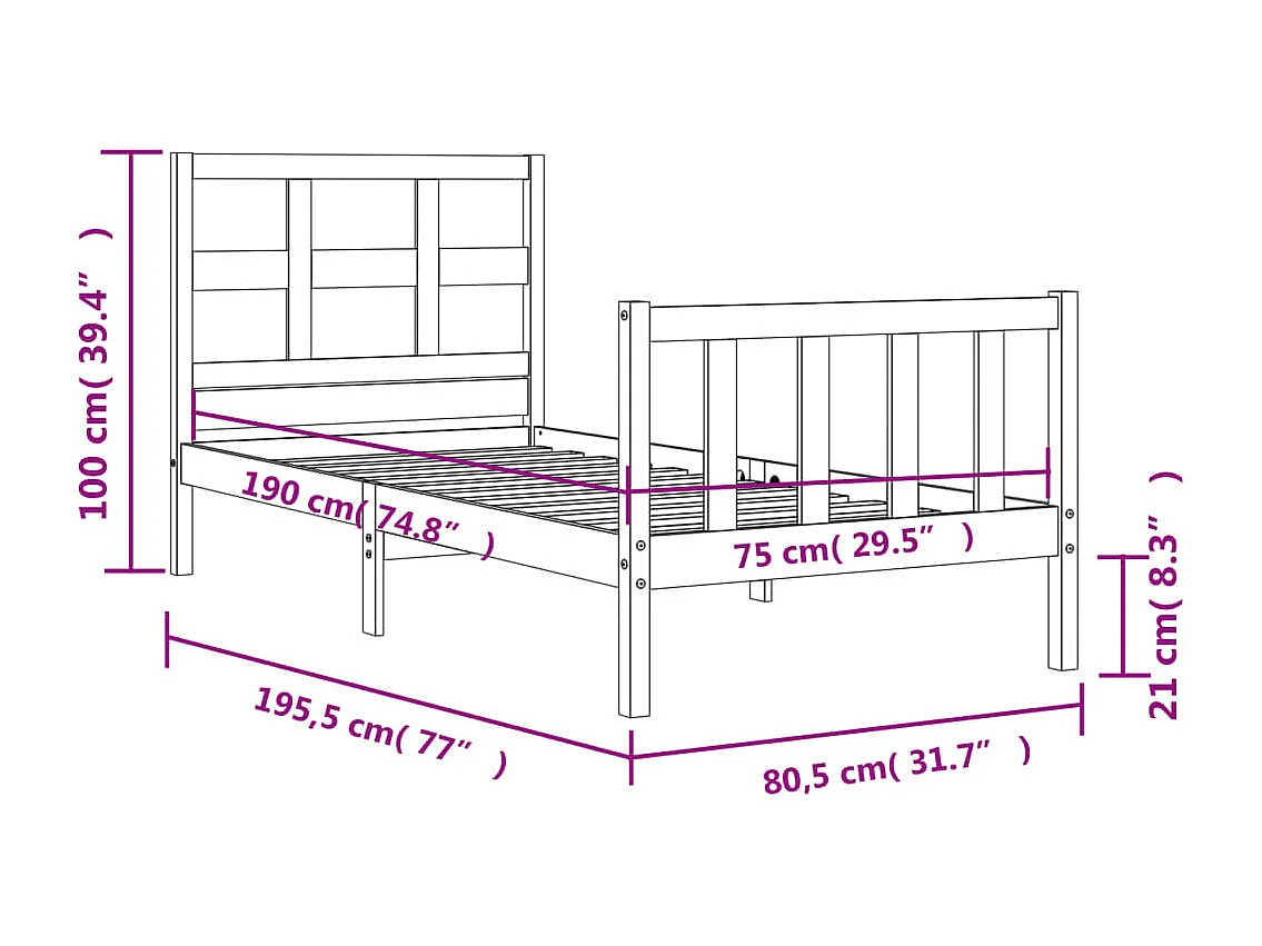 Cadre de lit sans matelas blanc bois de pin massif