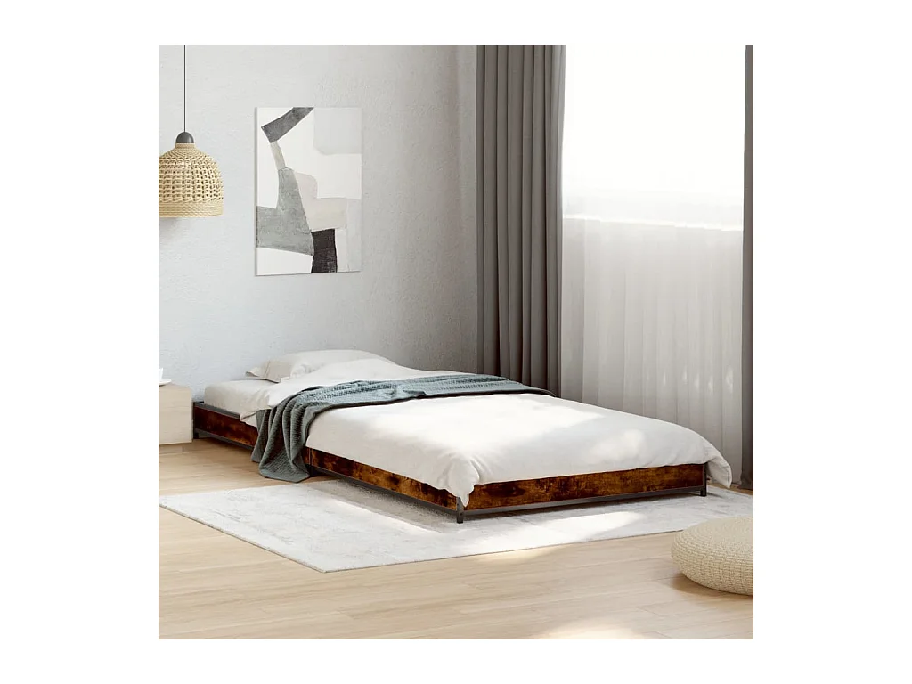 Bedframe bewerkt hout en metaal gerookt eikenkleurig 75x190 cm