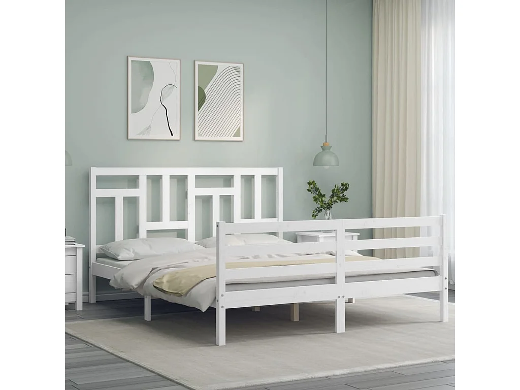 Giroletto con Testiera Bianco King Size in Legno Massello