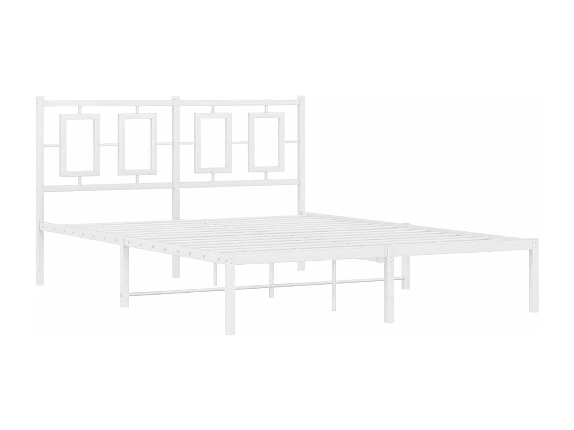 Cadre de lit métal sans matelas et tête de lit blanc 140x190 cm