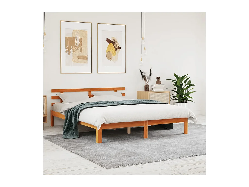 Cadre de lit sans matelas cire marron 160x200cm bois pin massif