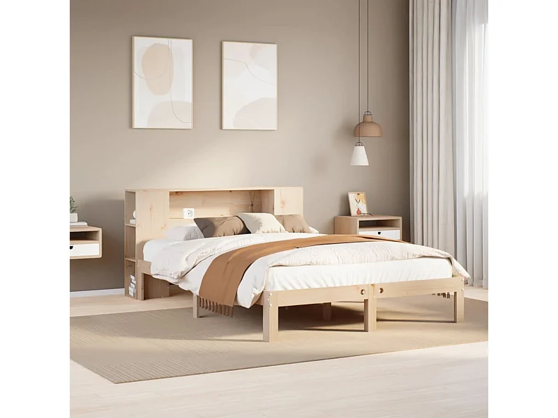 Bed met boekenkast zonder matras massief grenenhout 160x200 cm