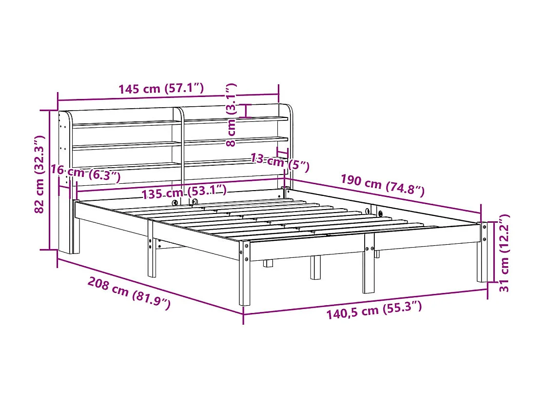 Massivholzbett ohne Matratze 135x190 cm Kiefernholz