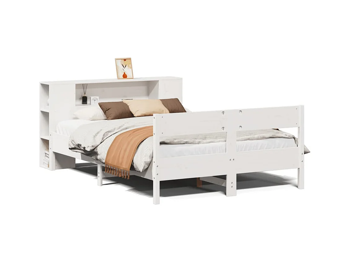 Lit bibliothèque sans matelas blanc 120x200 cm bois pin massif