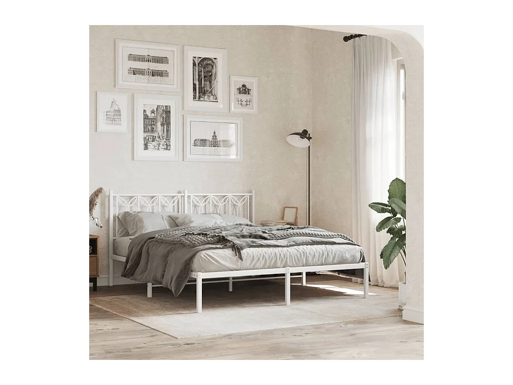 Cadre de lit métal sans matelas et tête de lit blanc 150x200 cm
