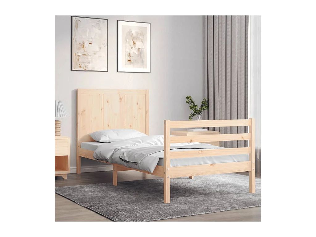 Bedframe met hoofdbord massief hout 100x200 cm