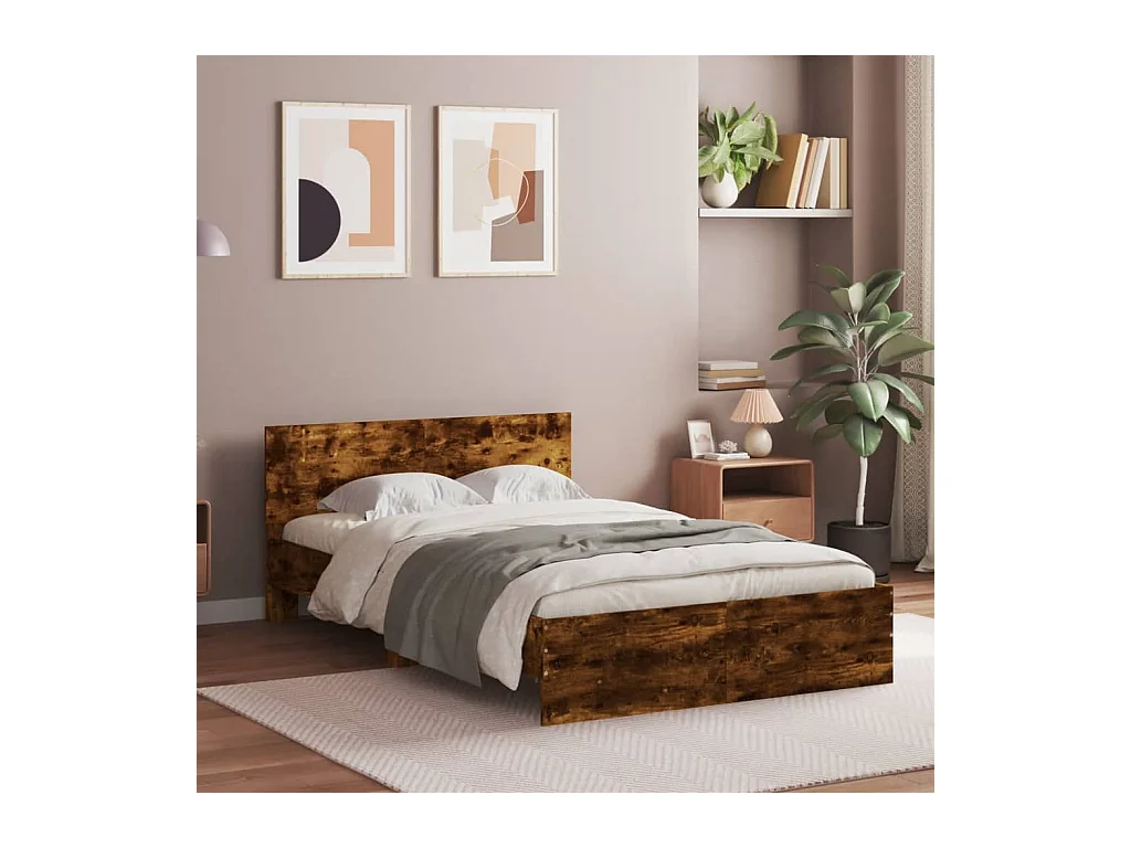 Estructura de cama con cabecero roble ahumado 120x190 cm