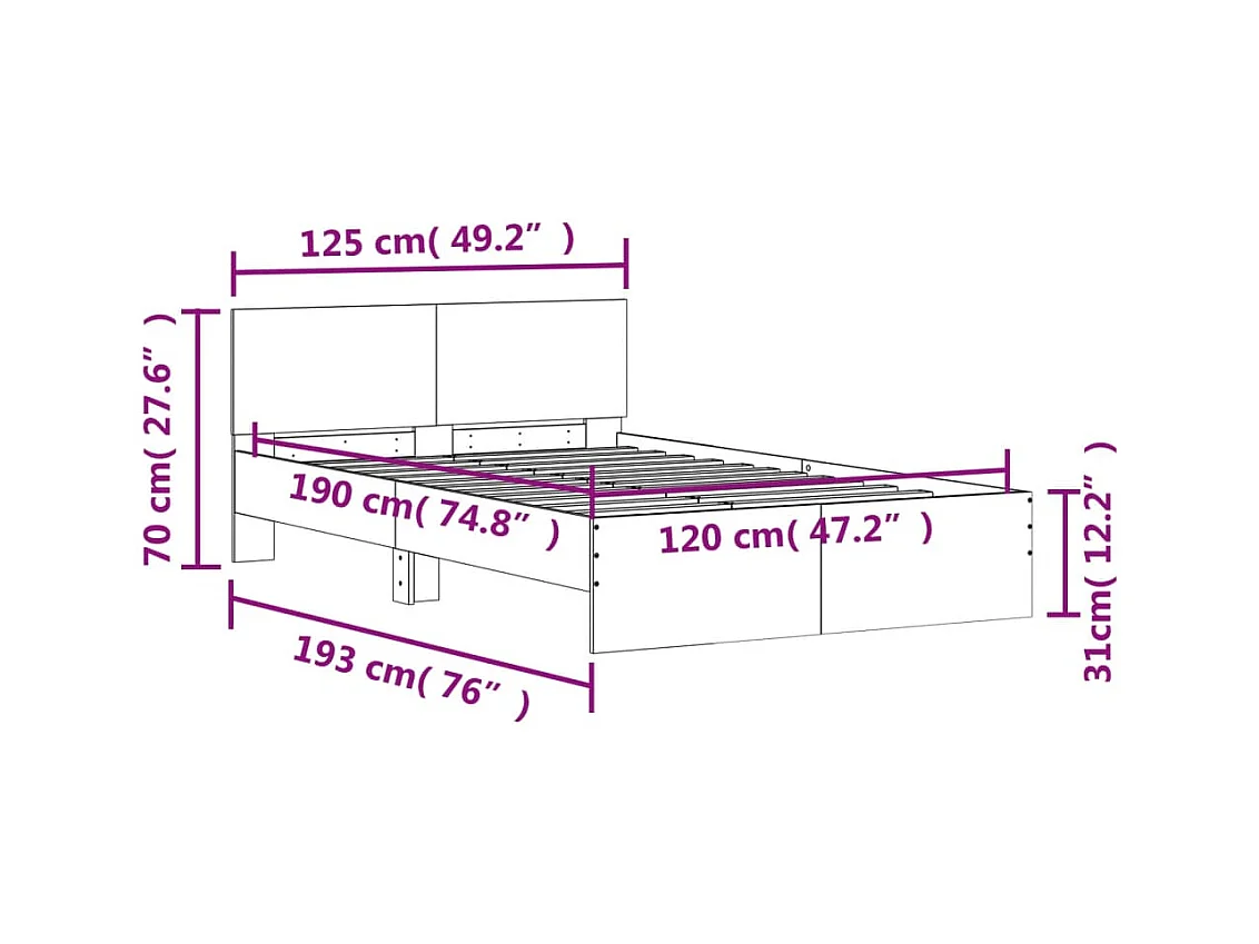 Bedframe met hoofdeinde gerookt eikenkleurig 120x190 cm