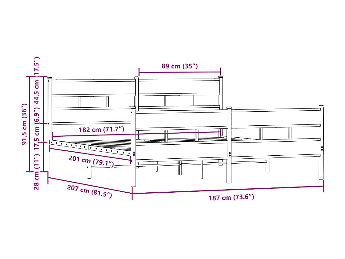 Estructura de cama sin colchón metal roble marrón 180x200 cm