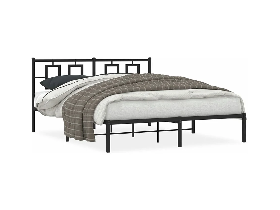 Cadre de lit métal sans matelas avec tête de lit noir 150x200cm