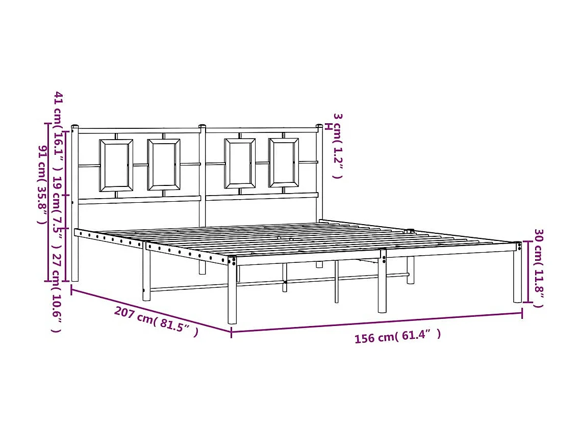 Cadre de lit métal sans matelas avec tête de lit noir 150x200cm