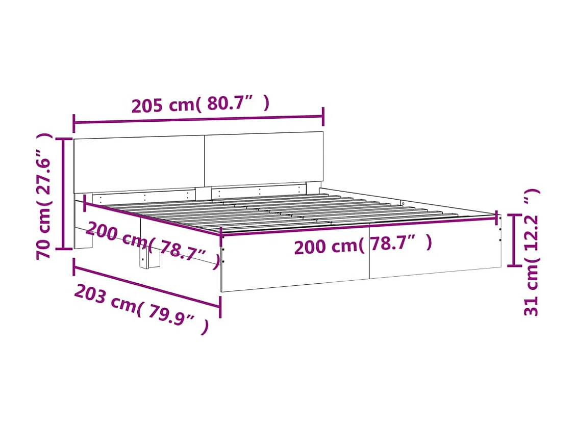 Cadre de lit sans matelas gris béton 200x200 cm